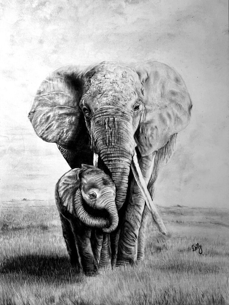 Mother Elephant with Baby Elephant